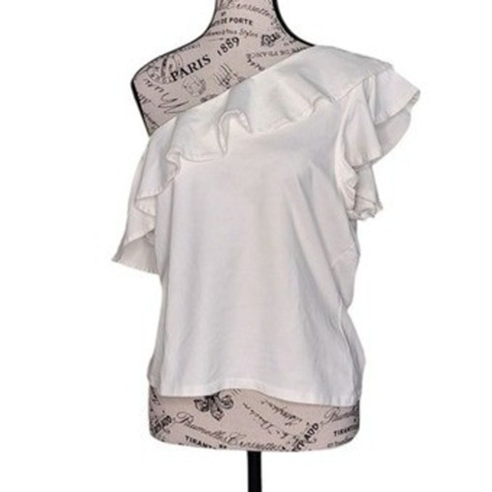 Maeve One-Shoulder Ruffled Top XL White 95% Cotton Anthropologie NWT